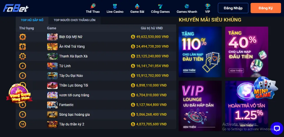 Đa dạng sản phẩm cá cược tại 77vin casino
